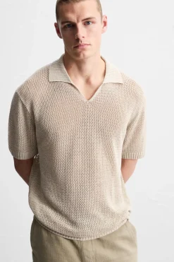 ZARA Camisola / Casacos|Polos^POLO DE MALHA RENDILHADA Bege-claro