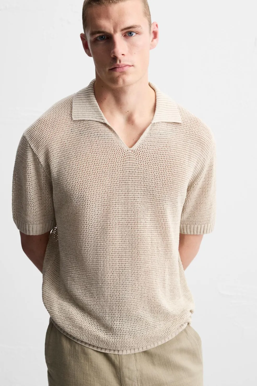 ZARA Camisola / Casacos|Polos^POLO DE MALHA RENDILHADA Bege-claro
