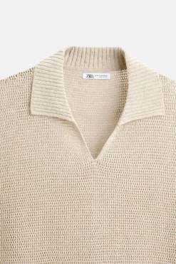 ZARA Camisola / Casacos|Polos^POLO DE MALHA RENDILHADA Bege-claro
