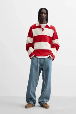 ZARA Camisola / Casacos|Polos^POLO DE MALHA ÀS RISCAS Vermelho