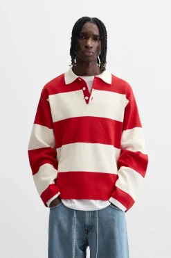 ZARA Camisola / Casacos|Polos^POLO DE MALHA ÀS RISCAS Vermelho
