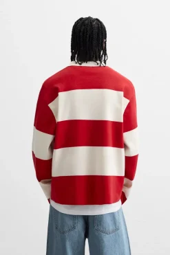 ZARA Camisola / Casacos|Polos^POLO DE MALHA ÀS RISCAS Vermelho