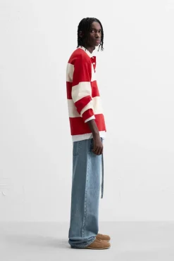 ZARA Camisola / Casacos|Polos^POLO DE MALHA ÀS RISCAS Vermelho