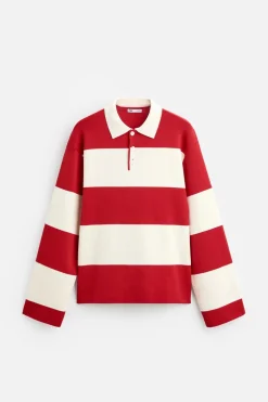 ZARA Camisola / Casacos|Polos^POLO DE MALHA ÀS RISCAS Vermelho