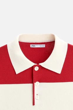 ZARA Camisola / Casacos|Polos^POLO DE MALHA ÀS RISCAS Vermelho