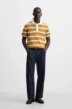 ZARA Camisola / Casacos|Polos^POLO DE MALHA ÀS RISCAS Mostarda