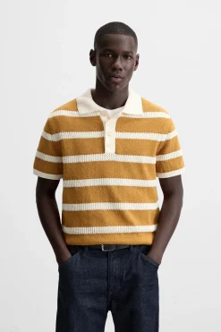 ZARA Camisola / Casacos|Polos^POLO DE MALHA ÀS RISCAS Mostarda