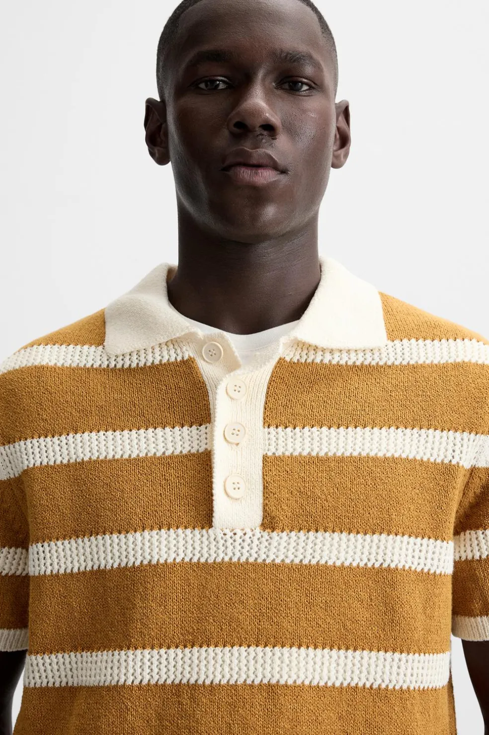 ZARA Camisola / Casacos|Polos^POLO DE MALHA ÀS RISCAS Mostarda