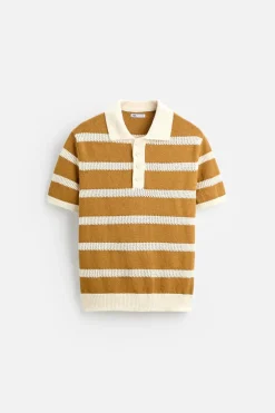 ZARA Camisola / Casacos|Polos^POLO DE MALHA ÀS RISCAS Mostarda