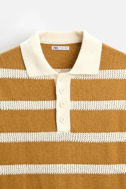 ZARA Camisola / Casacos|Polos^POLO DE MALHA ÀS RISCAS Mostarda