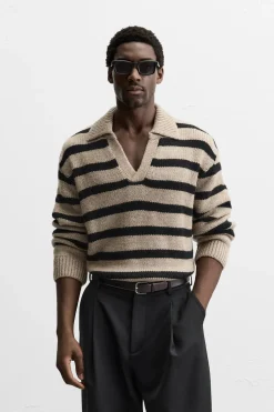 ZARA Camisola / Casacos|Polos^POLO DE MALHA ÀS RISCAS Bege-escuro
