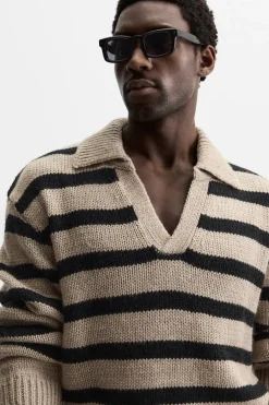 ZARA Camisola / Casacos|Polos^POLO DE MALHA ÀS RISCAS Bege-escuro