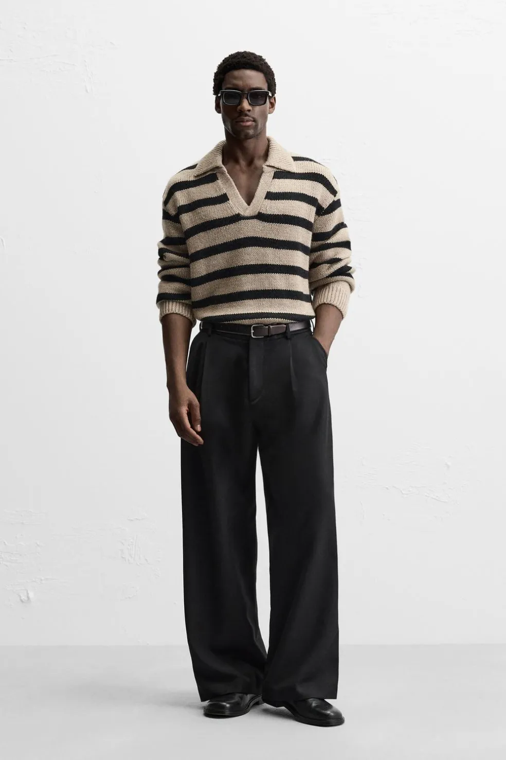 ZARA Camisola / Casacos|Polos^POLO DE MALHA ÀS RISCAS Bege-escuro