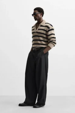 ZARA Camisola / Casacos|Polos^POLO DE MALHA ÀS RISCAS Bege-escuro