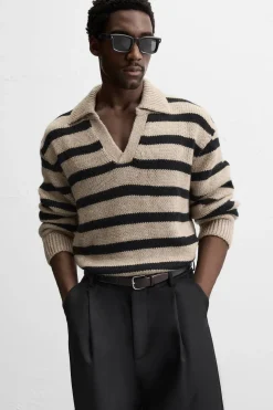 ZARA Camisola / Casacos|Polos^POLO DE MALHA ÀS RISCAS Bege-escuro