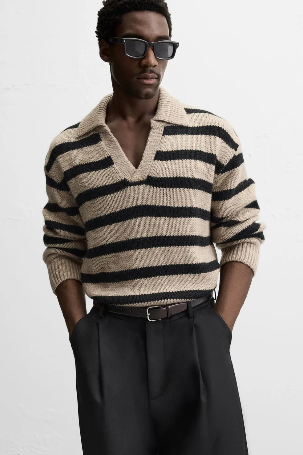 ZARA Camisola / Casacos|Polos^POLO DE MALHA ÀS RISCAS Bege-escuro