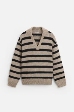 ZARA Camisola / Casacos|Polos^POLO DE MALHA ÀS RISCAS Bege-escuro
