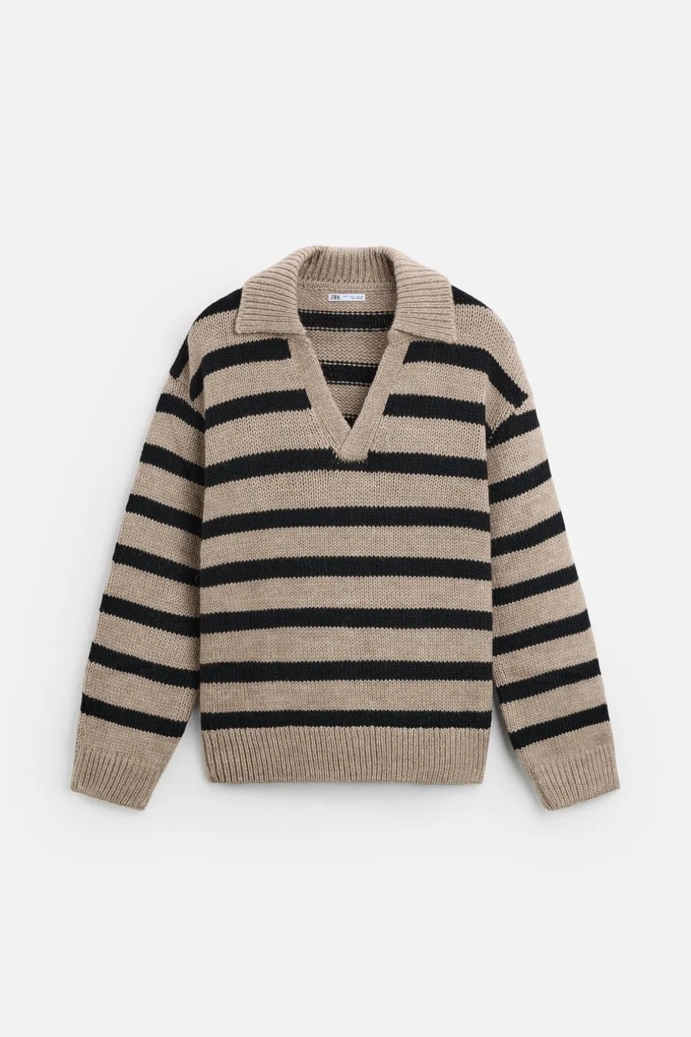 ZARA Camisola / Casacos|Polos^POLO DE MALHA ÀS RISCAS Bege-escuro