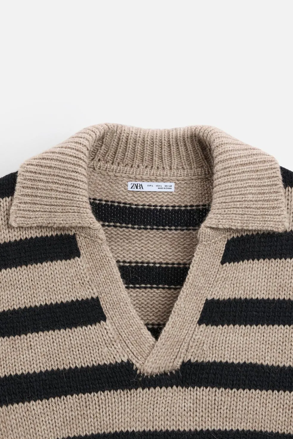 ZARA Camisola / Casacos|Polos^POLO DE MALHA ÀS RISCAS Bege-escuro