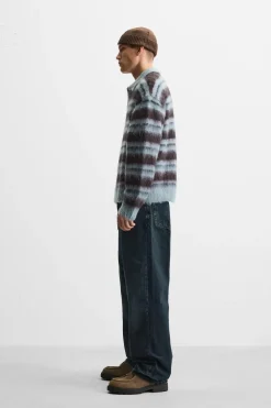 ZARA Camisola / Casacos|Polos^POLO DE MALHA ÀS RISCAS ESCOVADO Azul-água
