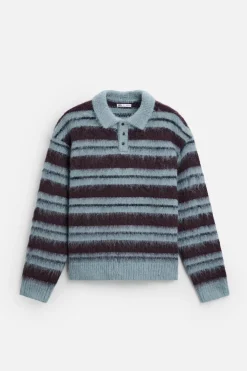 ZARA Camisola / Casacos|Polos^POLO DE MALHA ÀS RISCAS ESCOVADO Azul-água