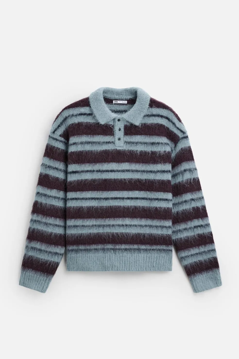 ZARA Camisola / Casacos|Polos^POLO DE MALHA ÀS RISCAS ESCOVADO Azul-água