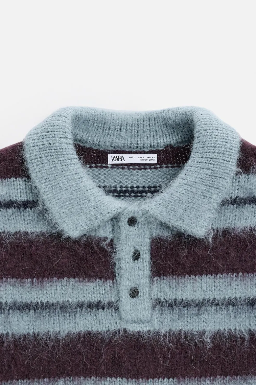 ZARA Camisola / Casacos|Polos^POLO DE MALHA ÀS RISCAS ESCOVADO Azul-água
