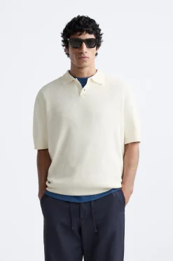 ZARA Camisola / Casacos|Polos^POLO DE MALHA TEXTURIZADA Branco-marfim