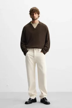 ZARA Camisola / Casacos|Polos^POLO DE MALHA VISCOSE - ALGODÃO Chocolate