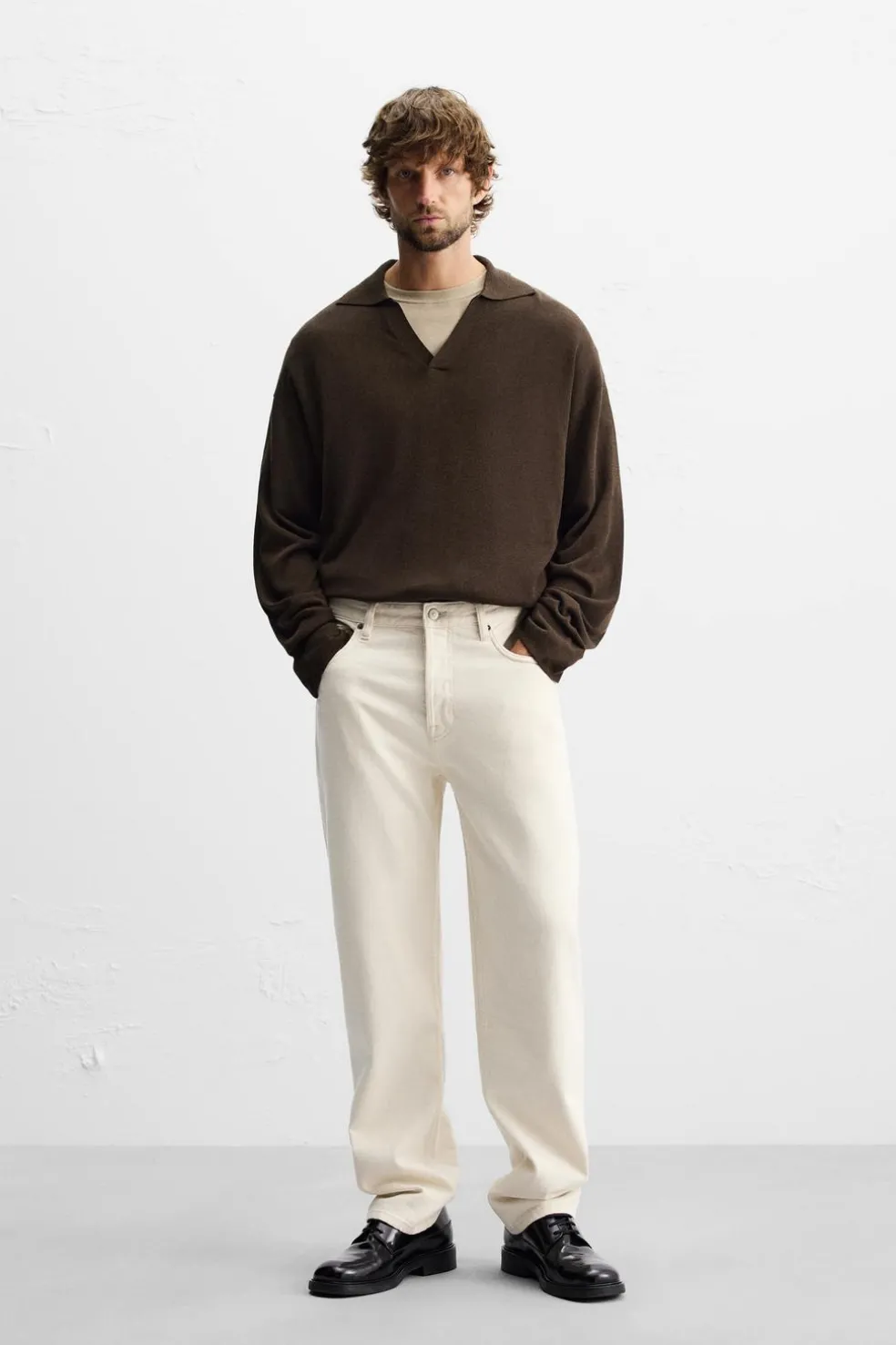 ZARA Camisola / Casacos|Polos^POLO DE MALHA VISCOSE - ALGODÃO Chocolate
