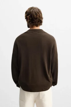 ZARA Camisola / Casacos|Polos^POLO DE MALHA VISCOSE - ALGODÃO Chocolate