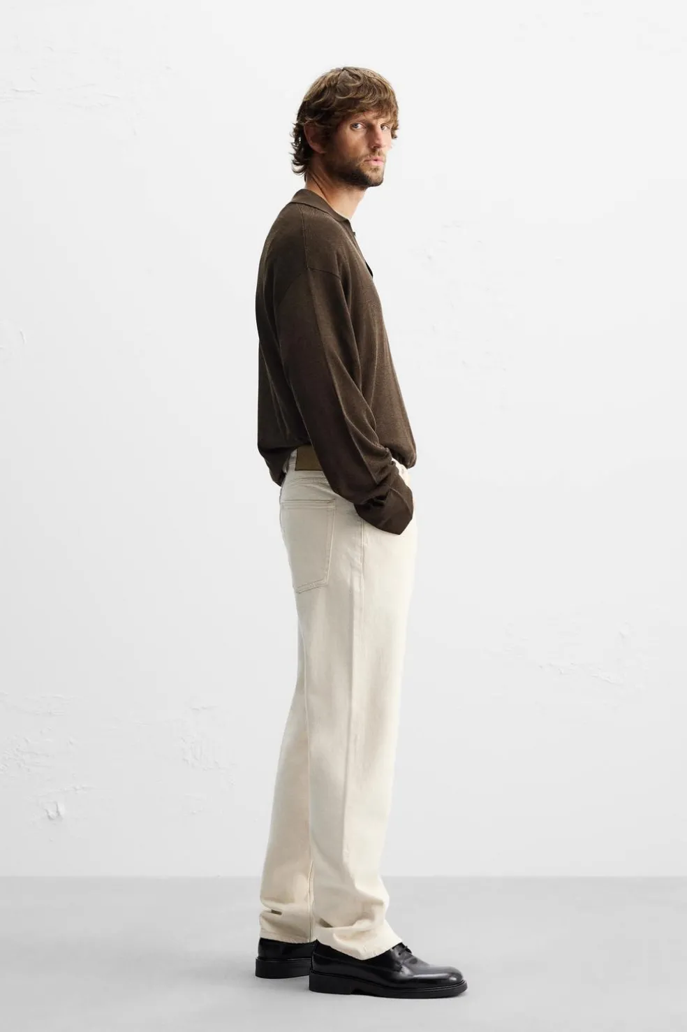 ZARA Camisola / Casacos|Polos^POLO DE MALHA VISCOSE - ALGODÃO Chocolate