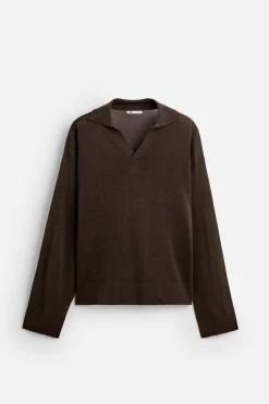 ZARA Camisola / Casacos|Polos^POLO DE MALHA VISCOSE - ALGODÃO Chocolate