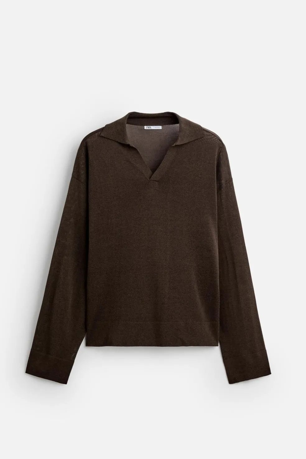 ZARA Camisola / Casacos|Polos^POLO DE MALHA VISCOSE - ALGODÃO Chocolate