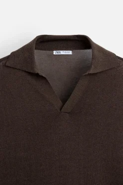 ZARA Camisola / Casacos|Polos^POLO DE MALHA VISCOSE - ALGODÃO Chocolate