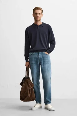 ZARA Camisola / Casacos|Polos^POLO DE PONTOS ALGODÃO - SEDA Azul-marinho