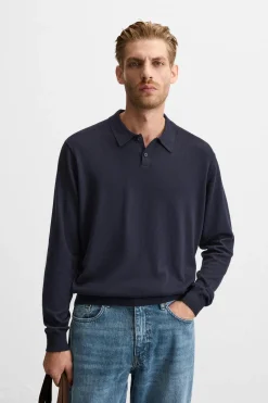 ZARA Camisola / Casacos|Polos^POLO DE PONTOS ALGODÃO - SEDA Azul-marinho