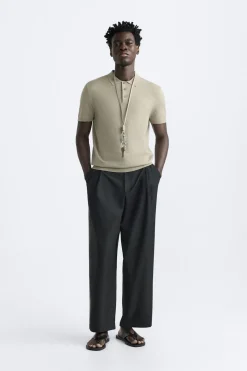 ZARA Camisola / Casacos|Polos^POLO EM MALHA COM MISTURA DE VISCOSE Verde-claro