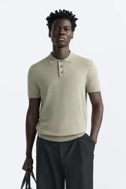 ZARA Camisola / Casacos|Polos^POLO EM MALHA COM MISTURA DE VISCOSE Verde-claro
