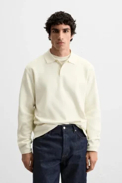 ZARA Camisola / Casacos|Polos^POLO EM MALHA COM MISTURA DE VISCOSE Branco-marfim