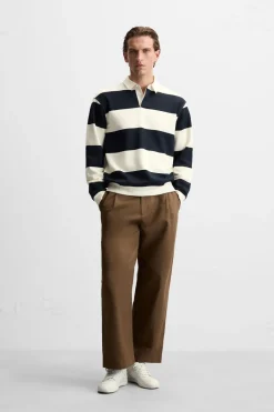 ZARA Sweatshirts|Polos^POLO GOLA CONTRASTE Cru / Azul-marinho