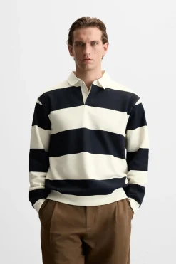 ZARA Sweatshirts|Polos^POLO GOLA CONTRASTE Cru / Azul-marinho