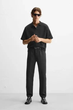 ZARA T-Shirts|Polos^POLO INTERLOCK REGULAR FIT Preto
