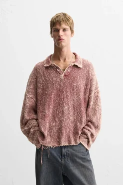 ZARA Camisola / Casacos|Polos^POLO PONTO LAVADO Vermelho