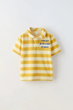 POLO ÀS RISCAS EM TERRYCLOTH BORDADO-ZARA Fashion