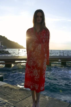 ZARA Blusões|Vestidos^QUIMONO ESTAMPADO COM BORDADOS Vermelho