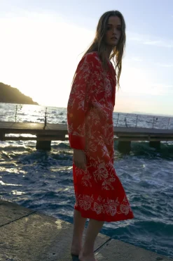 ZARA Blusões|Vestidos^QUIMONO ESTAMPADO COM BORDADOS Vermelho