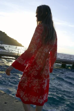 ZARA Blusões|Vestidos^QUIMONO ESTAMPADO COM BORDADOS Vermelho
