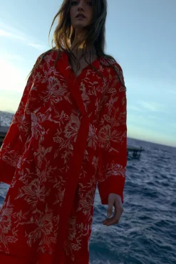 ZARA Blusões|Vestidos^QUIMONO ESTAMPADO COM BORDADOS Vermelho