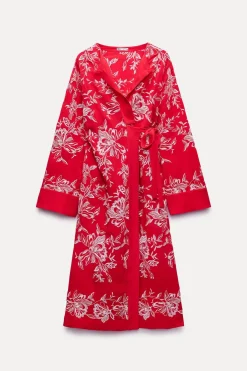 ZARA Blusões|Vestidos^QUIMONO ESTAMPADO COM BORDADOS Vermelho